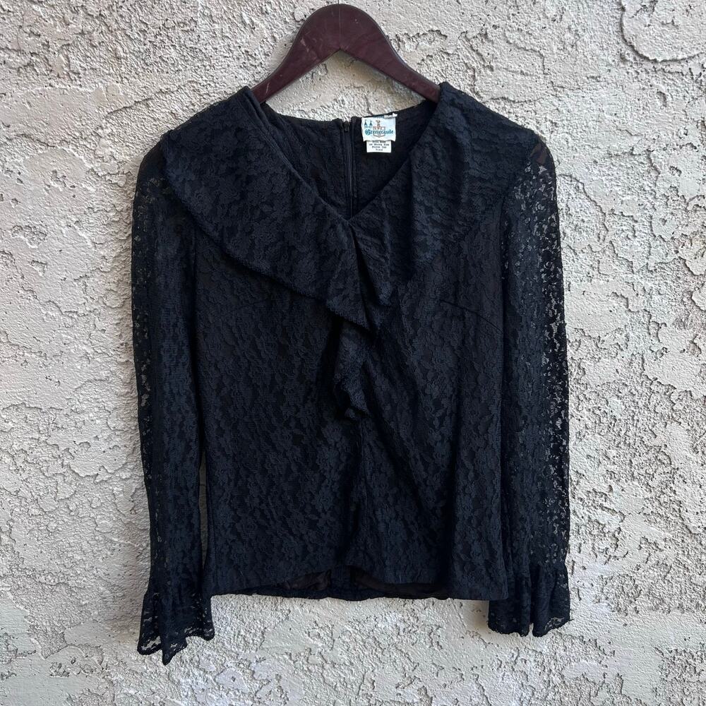 Vintage Greencastle Black Lace Peter Pan Collar Blouse Size 12